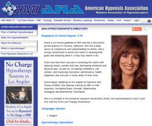 susiesanderson.com: Susie Kappas - Hypnotherapist in Tarzana, California, United States
Susie Kappas has a deep sense of compassion and understanding for others, and a strong commitment to assist her clients in attaining their goals and attracting what it is they truly desire in life. Name: Susie Kappas, C.Ht., Hypnotherapy Specialties: Anxiety, Assist Healing, Career Success, Stop Smoking, Weight Loss.