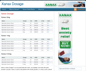 xanaxdosage.org: Xanax Dosage: Source for the Cheapest Xanax Available Online! : Xanax Dosage
Xanax Dosage - treat anxiety disorder among individuals with psychological conditions.