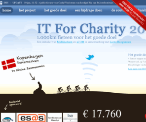 itforcharity.be: IT For Charity: fietsen voor het goede doel - initiatief...
4 fieters trappen moedig van Kopenhagen naar Wuustwezel, op 7 dagen tijd. Dat is 1.000km in 168u tijd. De opbrengst van het initiatief gaat integraal naar...