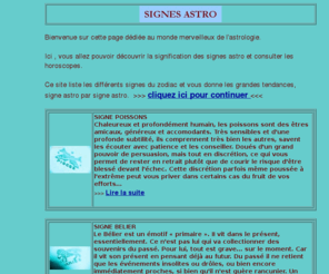 signes-astro.com: Tout sur les signes astro
Decouvrez la signification des signes astro et consultez les horoscopes. Ce site liste les differents signes du zodiac et vous donne les tendances.