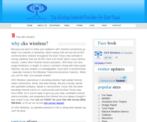 troup.biz: CKS Wireless, wireless high speed internet access, jacksonville, east texas
Wireless Internet access in Bullard, Jacksonville, Rusk and all of East Texas