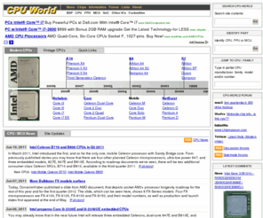 cpu-world.com: CPU-World: Microprocessor news, benchmarks, information and pictures
Latest news and detailed information, identification and pictures of vintage and modern microprocessors.
