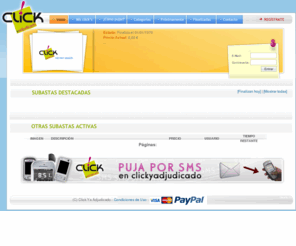 clickyadjudicado.com: Click y Adjudicado: La Web que lo subasta todo
Clic y Adjudicado es una Web donde se subasta de forma directa e inversa todo tipo de artículos (electrónica de consumo, informática, servicios, deporte, hogar, viajes). Se puede pujar comprando bonos a través del panel de usuarios registrados y por SMS. El importe máximo de las subastas nunca alcanzará el 25% del valor de mercado de los productos. Clickyadjudicado.com es propiedad de una empresa 100% española y su mercado es exclusivamente el español.