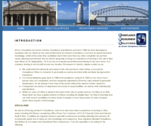 compliancerecruitment.net: Compliance Recruitment Solutions
Compliance Recruitment Solutions Ltd. All our consultants are former full time Compliance professionals and since 1996 we have developed a reputation with our clients as the most professional recruitment consultancy in service as well as technical knowledge