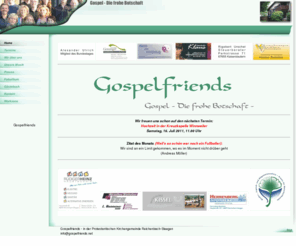 gospelfriends.net: Home
Gospelchor in der Protestantischen Kirchengemeinde Reichenbach-Steegen