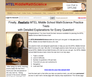 mtelmiddlemathscience.com: MTELMiddleMathScience.com - Your #1 source for passing the MTEL Middle School Math/Science
MTELMiddleMathScience.com offers 10 full-length MTEL Middle School Math/Science practice tests, plus a free sample test. That's over 1000 practice questions to help you prepare for the real MTEL Middle School Math/Science test.