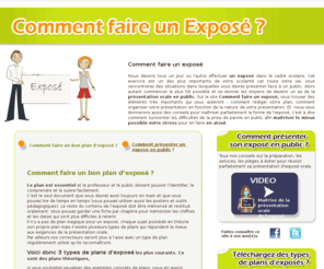 comment-faire-un-expose.com: Comment faire un exposé
Comment réussir son exposé, introduction, développement, conclusion, comment faire un exposé, tous les conseils de plan d'exposé, plans d'exposés,technique de présentations orales