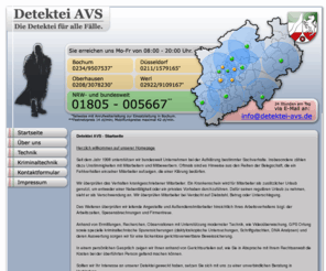 detektei-avs.de: Detektei AVS - Ihre Detektei in NRW
Detektei AVS, national und international garantiert professionelle Ermittlungen. Auch in Erfurt, Duesseldorf, Bochum und Oberhausen!