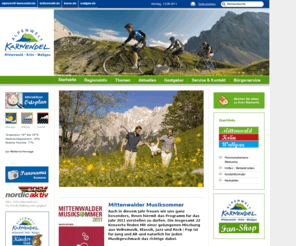 alpenweltkarwendel.net: Alpenwelt Karwendel  - Alpenwelt - Alpenwelt Karwendel Tourismusregion Mittenwald Krün und Wallgau - Urlaub in Oberbayern
Offizielle Website der Tourismusregion Alpenwelt Karwendel der Gemeinden Mittenwald, Krün und Wallgau mit Suche nach freien Zimmern / Ferienwohnungen, Veranstaltungen u. weiteren Informationen