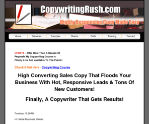 copywritingrush.com: Copywriter | Direct Response Copywriting
A Copywriter that gets fast results!