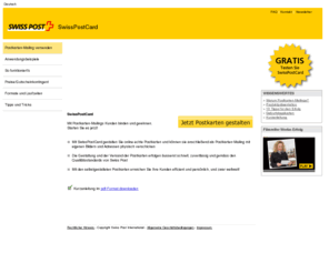 swisspostcard.com: Personalisierte Postkarten  Direktwerbung mit Erfolg  
Mit SwissPostCard können Sie einfach, schnell und effizient potentielle und aktuelle Kunden erreichen, dies weltweit. Versenden Sie in wenigen Schritten echte Postkarten.