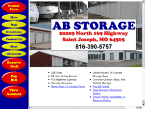 abstorage.com: AB Storage
An informational site about AB Storage including rates, sizes, and descriptions. AB Storage offers sizes ranging from mini-storage to RV and boat storage. 