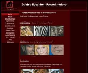 en-danger.de: Willkommen in meiner Galerie!
Portraitserie vom Aussterben bedrohter Tierarten, Bilder gemalter Krafttiere und ausdrucksstarke Portraits Ihrer Tiere, detailliert nach Fotovorlage in Acryl gemalt.