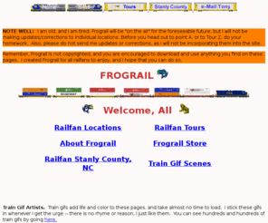 frograil.com: FROGRAIL
Over 3,500 train watching locations are detailed, by state/city and on railfan tours.