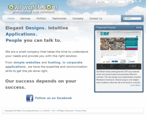 owlwatch.com: Welcome
Web design company providing Web application development, Web design services, hosting and domain registration. Locations in Massachusetts and Florida.