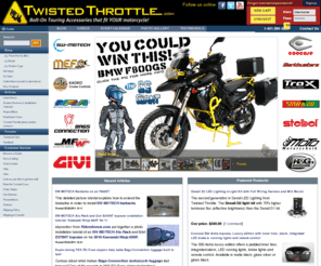 twistingthrottle.info: TwistedThrottle.com
Twisted Throttle LLC. - Sport and Adventure Touring Equipment - North American importer and distributor for SW-Motech, MRA Windscreens, Bags-Connection Electric Tankbags, Barkbusters Hand Guards, Kaoko Throttle Locks, Denali LED headlights, Micatech luggage, Techmounts, dealer for GIVI USA, Gerbing Heated Clothing, and more! We offer the best selection of motorcycle hard luggage, windscreens, centerstands, and crashbars for metric bikes on the Internet!