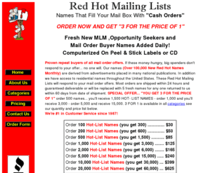 emtechmailinglists.com: Postal Mailing Lists
Mailing Lists of opportunity seekers, mlm and many other categories, Your First Order Is Trippled Free!