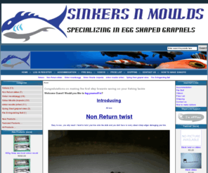 sinkersnmoulds.co.za: Sinkers n Moulds!, Wholesale sinkers and moulds to the public
Sinkers n Moulds! :  - Sinkers Non Return slides Fire Extinguishing Ball Sinker moulds(egg) Sinker Moulds (torpedo) sinker moulds (other) Spring Steel grapnel wires sinkers, fishing, lead, sardines, game fish, deep sea, slides, sinker moulds