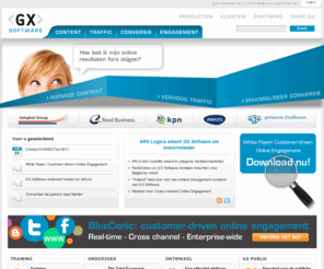 gx.nl: GX Software - Maximaal online resultaat met Web Content, Traffic en Conversie Management - GX Software
Maximaal resultaat uit uw online kanaal met GX Software: Efficient Content Management, meer bezoekers met Traffic Management en hogere conversie met Conversion Management