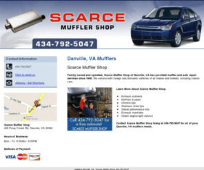 scarcemufflershop.com: Mufflers Danville, VA - Scarce Muffler Shop 434-792-5047
Scarce Muffler Shop provides muffler and auto repair services in Danville, VA. Call 434-792-5047 for a free estimate!