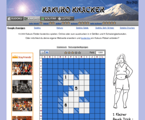 kakuro-knacker.de: Kakuro
10.000 Kakuro-Felder kostenlos spielen. Online oder zum ausdrucken in 4 Größen und 5 Schwierigkeitsstufen.