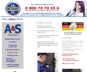 aunds-gmbh.net: A&S GmbH-Schlüsselnotdienst - Regensburg - Notrufnummer 0 800 70 70 55 6
Schlüsselnotdienst, finden Sie schnell den seriösen Fachmann in der Nähe. Unter der kostenlosen Notrufnummer 0 800 466 466 5 rund um die Uhr, auch Sonn- und Feiertags