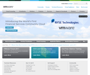 vfabriccloud.com: VMware Virtualization Software for Desktops, Servers & Virtual Machines for Public and Private Cloud Solutions
Deliver IT as a Service and reduce costs  with a self-managed virtual infrastructure. Gain greater efficiency and agility while retaining control and freedom of choice. Move to cloud computing with VMware virtualization of desktops, applications and servers.