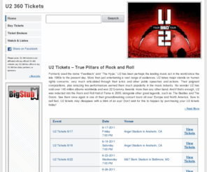 u2360tickets.net: U2 360 Tickets | 2011 Concert Schedule & Tour Dates
How to get U2 360 tickets. Find cheap tickets, premium tickets, ticket auctions, and more.