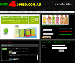 need4speed.com.au: Engine Goggles - Carbo Shotz - Compression Socks - GU gels - Need 4 Speed
Need 4 Speed sports online shop is proud to provide sports products from athletes for athletes. Includes Carbo Shots, Engine Goggles, Powerbar, Energy Gels