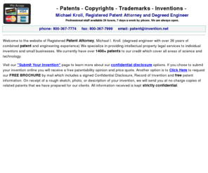 filepct.com: File A Patent Application
Michael Kroll is a degreed engineer and registered patent attorney with over 1000 patents to his credit.  We also have a 24 hour a day, 7 day a week office.