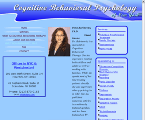 denarabinowitz.com: Cognitive Behavioral Psychology of NY - About Dena Rabinowitz, Ph.D.
Dr. Dena Rabinowitz is a clinical psychologist specializing in cognitive-behavioral therapy with offices on the Upper West Side of NYC and Scarsdale.