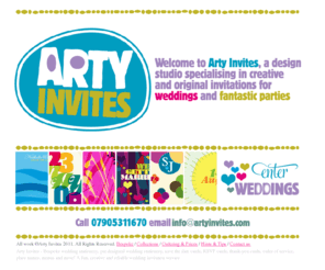 artyinvites.co.uk: WEDDING INVITATIONS - UNIQUE WEDDING INVITATIONS - BESPOKE WEDDING STATIONERY - Chris Morris Graphic Design, London UK
Wedding Invitations - Unique wedding stationery and wedding invites. Bespoke wedding stationery designs to make your wedding exclusive - Arty Invites