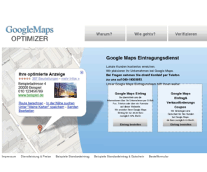 googlemaps-optimizer.de: Google Map Eintragungsdienst und Optimierung. Lokale Kunden kostenlos erreichen
Google Map Eintragungsdienst - Wir tragen Sie in Google Maps ein und optimieren Ihren Eintrag -  Erreichen Sie lokale Kunden kostenlos