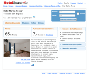 hotelmarinatossa.com: Hotel Marina Tossa, Tossa de Mar, España | HotelSearch.com
Hotel Marina Tossa, Tossa de Mar, España - Lee 33 opiniones, revisa la nota de los clientes y las fotos. Reserva una habitación en Hotel Marina Tossa, Tossa de Mar, España