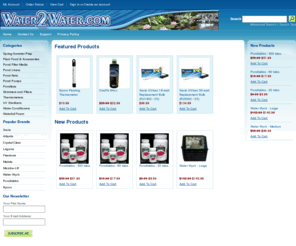 water2water.biz: Water2Water.com - Putting Water Into Gardening...
Pond Supplies at affordable prices and FREE Shipping on most items! We carry everything you need for your existing or new pond - liners, submersible pumps, external pumps, filters, waterfalls, Koi and fish supplies. You need it? We have it! 