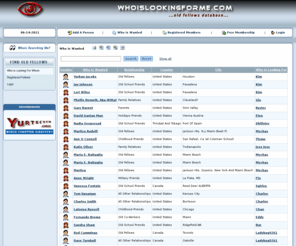 whoiswanted.com: Search for people - Old Fellows, Childhood Friends, Old School Friends, Old Co-Workers, Military Friends, Hospital Friends, Holidays Friends, Fate Friends, School Teachers, Family Relatives, Parents, All Other Relationships
Search for people in the old fellows database. Old Fellows, Childhood Friends, Old School Friends, Old Co-Workers, Military Friends, Hospital Friends, Holidays Friends, Fate Friends, School Teachers, Family Relatives, Parents, All Other Relationships