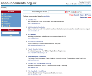 announcements.org.uk: classifieds at announcements.org.uk, The UK classifieds guide
The UK classifieds guide. Read classifieds news and articles
