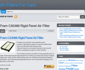 airfiltersforcars.com: Air Filters For Cars
Welcome to www.AirFiltersforCars.com where all of your car air purifier can be found. You will be able to get the best and high quality car air filter. Enjoy shopping!