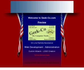 geek-co.com: Geek-Co.com - Louis Prost
On-Line Remote Assistance, Web Development, Administration Custom Artwork, LOGO Creation 