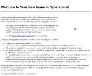 expasyl.com: Welcome to Your New Home Page!
The initial installation of Debian/GNU Apache.