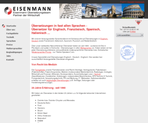 fachuebersetzungen.de: Übersetzer Recht, Wirtschaft, Medizin in Englisch, Französisch, Italienisch, Spanisch
Übersetzer Englisch, Spanisch, Französisch, Italienisch, Chinesisch, technische, medizinische und beglaubigte Übersetzungen, Übersetzung Verträge, Patentübersetzung. Übersetzer für Englisch, Französisch, Spanisch, Italienisch, Muttersprachler