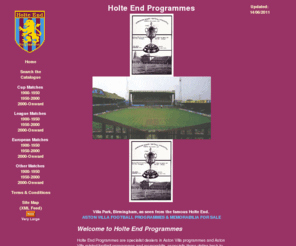 holteendprogrammes.co.uk: Football Programmes & Memorabilia - Aston Villa Programme Dealers - Holte End Programmes.
Holte End Programmes -  Aston Villa Football Programme Dealers and Football Memorabilia.