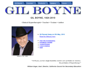 gil-boyne.com: Hypnotherapy hypnosis Gil Boyne, Master Hypnotist
Gil Boyne, Master Hypnotist and Hypnotherapist, developer of Transforming Therapy.