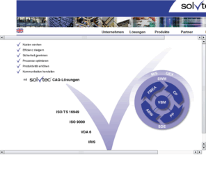 solvtec.net: solvtec Informationstechnologie GmbH, Prozess- und Qualitaetsmanagement
Modulare CAQ-Systeme fr alle Branchen und Unternehmensbereiche. Module: FMEA, Controlplanung, Prfplanung (Fertigung, SPC, Wareneingang, Warenausgang), Reklamationswesen, Prfmittelverwaltung