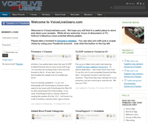 voiceliveusers.com: Home
VoiceLiveUsers.com- Online community for the sharing of knowledge and preset files for the VoiceLive vocal processing unit by TC-Helicon.  Come and learn more about the VoiceLive and Voicetone products, and download presets for the VoiceLive 2.