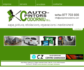 autopintorscodorniu.com: Taller de xapa i pintura Auto Pintors Codorniu SL
Web de l'empresa de xapa, pintura i retolació de vehicles, Auto Pintors Codorniu SL, d´Amposta (Tarragona)