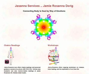 jamierosanna.com: Jasanna Services - Victoria Chakra Readings - Energy Body Massage
Jamie Rosanna offers inner guidance by way of chakra readings as well as energy body massage for stress release.