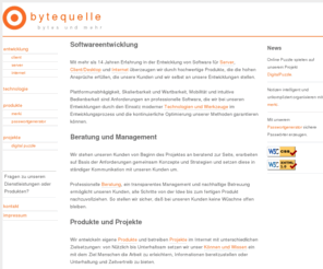 bytequelle.com: bytequelle - Entwicklung, Beratung, Management
Wir bieten Softwareentwicklung, Beratung auf hohem qualitativem Niveau in allen Bereichen der IT