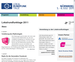 lokalrundfunktage.de: Lokalrundfunktage Nürnberg (Lokalfunktage)
Programm, Bilder, Videos, Live-Berichterstattung von den Lokalrundfunktage Nürnberg