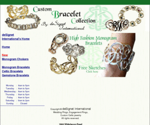 custom-bracelets.com: Custom Braclets by deSignet International
Custom Bracelets by deSignet International.  Monogram Cuff, Toggle Bracelets, Custom Medical Alert Bracelets, and Celtic Knot Bracelets.
